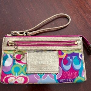 COACH Poppy Collection Multicolour/Gold Zip Wallet Wristlet